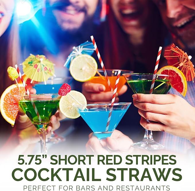 [500 Counts] Chunspak 5.75 inch Disposable Red White Striped Small Paper Straws for Cocktail, Coffee and Short Drinks - Eco-friendly