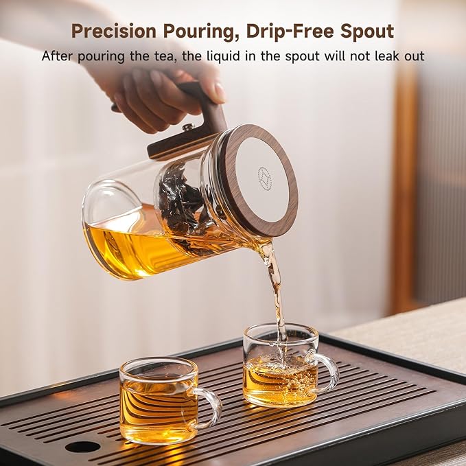 Enchanti Tea Pot, Magic Glass Teapot with Strainer,Magnetic Water Separation with Infuser -600ML/20.3oz