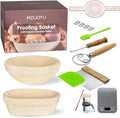 Sourdough Proofing Basket Set: Banneton Bread Basket with 15 PCS Baking Supplies - Sourdough Starter Kit with Jar & Scale for Handmade Baker's (Round+Oval Set)