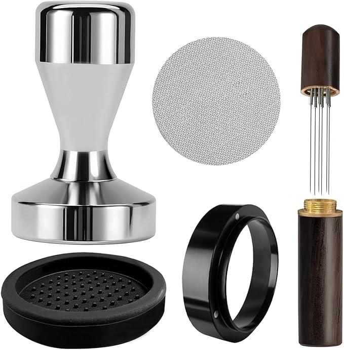51mm Tamper Espresso Accessories Kit, Coffee Espresso Tamper Set with Wdt Tool, Espresso Tamper Mat, Espresso Dosing Funnel, 51mm Espresso Puck Screen, Coffee Tamper Espresso Barista Tools