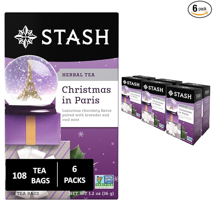 Stash Tea Christmas in Paris Herbal Tea - Non-GMO Project Verified Premium Tea with No Artificial Ingredients, 18 Count (Pack of 6) - 108 Bags Total