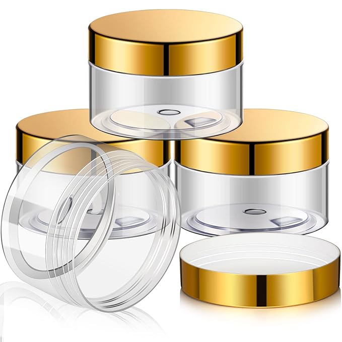 Patelai 4 Pieces Round Wide-mouth Leak Proof Plastic Container Jars with Lids for Travel Storage Makeup Beauty Products Face Creams Oils Salves Ointments DIY Making(4 Ounce,Gold)