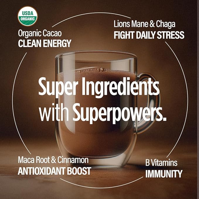 VitaCup Shroom Fuel, Mushroom Based Instant Coffee Alternative Packets, Mushroom Coffee Substitute w/Cacao, Cinnamon, Chaga, Lions Mane, & Maca for Energy, Immune Support, & Focus, 10 ct
