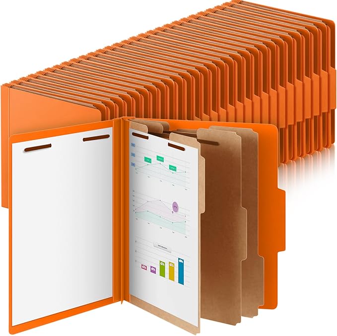 72 Pcs Classification Folders Letter Size, Back to School Supply for Teacher, Student, 3 Dividers Pressboard File Folder Bulk with 2 Fasteners, 3.5 Inch Expanding File Organizer (Orange)