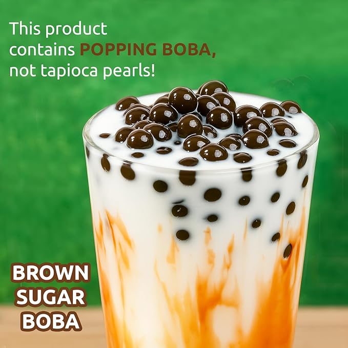 Fanale Brown Sugar Popping Boba Pearls, Vegan, Non GMO, Gluten Free, Fat Free, Perfect for Bubble Tea, Smoothies, Ice Cream, Desserts, and Beverages.