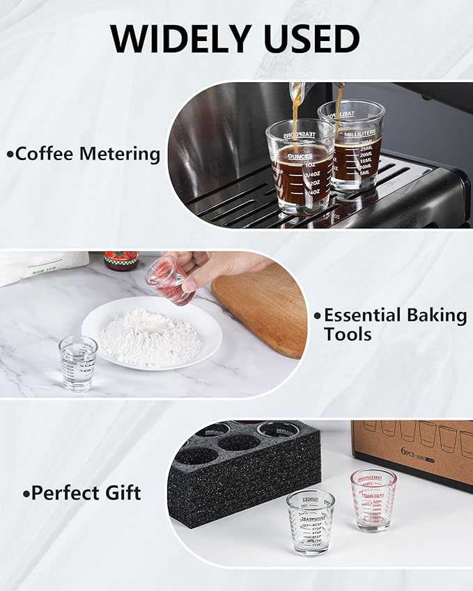 Shot Glasses Measuring Cup Set 6 Pack Espresso Shot Glasses Liquid Heavy Glass 26-Incremental Measurement 1 OZ,2 TBS,6 TSP,30 ML Kitchen Tools(Red)