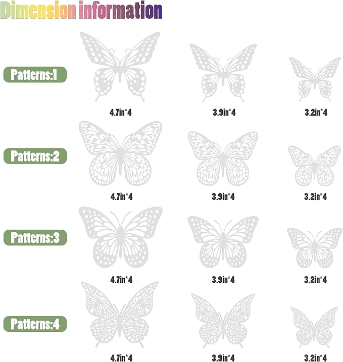 SAOROPEB 3D Butterfly Wall Decor - 48 Pcs, 4 Styles, 3 Sizes - Removable Stickers for Birthdays & Parties