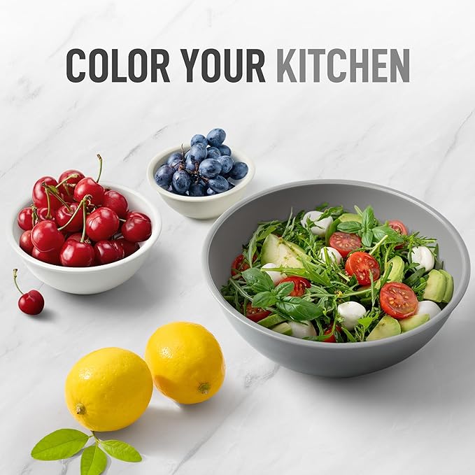 Zulay Kitchen 12 Piece Plastic Nesting Mixing Bowls with Lids - Colorful Microwave & Freezer Safe Gray Ombre Set