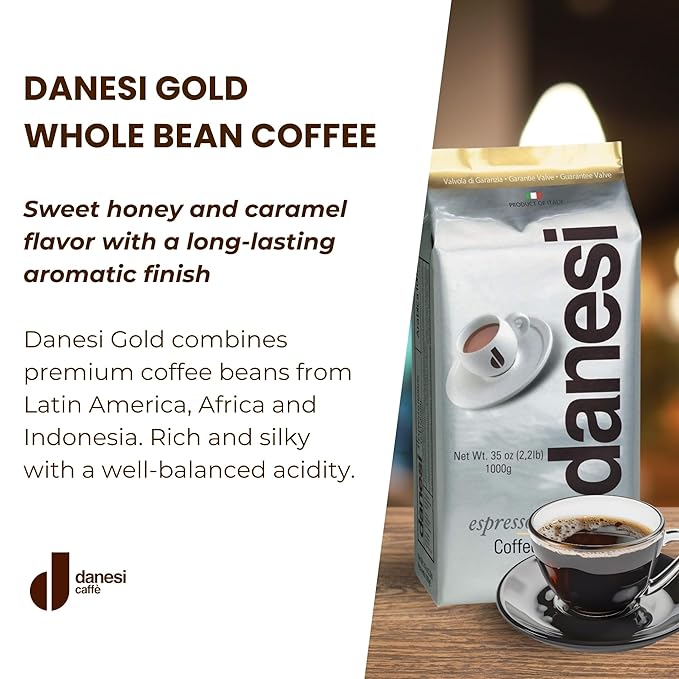 Danesi Caffe Italian Whole Coffee Beans - Espresso Coffee Beans and Medium Roast Whole Bean - Perfect for Espresso Machines, French Press, and Home Brewing - Gold (6.6 lb)