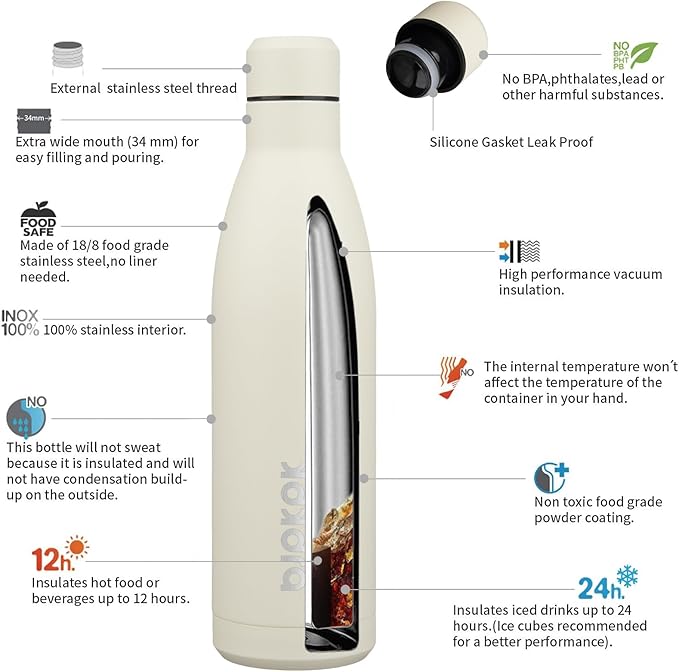 BJPKPK 25oz Insulated Water Bottle Double Wall Vacuum Insulated Stainless Steel Water Bottles for Spots Keep Cold and Hot,Beige