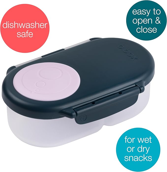 b.box Snack Box for Kids & Toddlers: 2 Compartment Snack Containers, Mini Bento Box, Lunch Box. Leak Proof, BPA free, Dishwasher safe. School Supplies. Ages 4 months+ (Indigo Rose, 12oz capacity)