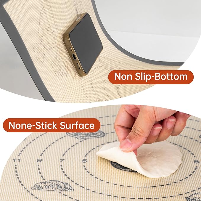 Silicone Macaron Baking Mat with 10 Easy Recipes, Non Stick Silicone Pastry Mat, Kneading Dough Rolling Mat Silicone Mats for Baking Cookie, bread, Pizza, Extra Thick Oven Mat & Dishwasher Safe