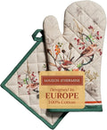 Maison d' Hermine 100% Cotton Oven Mitt & Pot Holder Set (7.5"x13" & 8"x8") Heat Resistant BBQ Cooking Gloves with Loop, Baking, Grilling, Kitchen, Handling Hot Pans (Recolte)