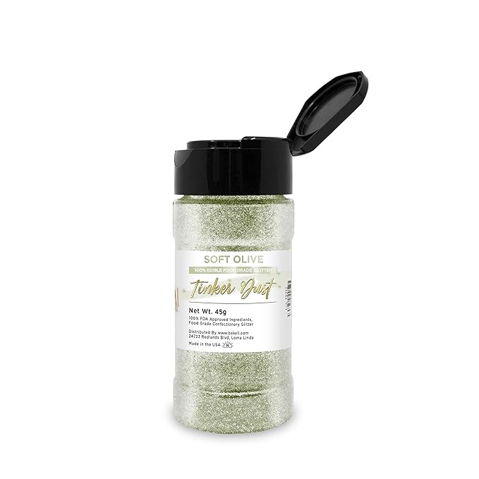 Tinker Dust - Soft Olive Green (45g 1x Shaker Jar) | Edible Glitter for Cakes, Cupcakes, Cake Pops, Drinks, Desserts by Bakell