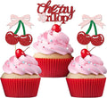 24 Pack She's the Cherry On Top Cupcake Toppers, Glitter Cherry Sweet Cake Pick for Fruits Theme Baby Shower and Bridal Shower Decorations Supplies (Top)