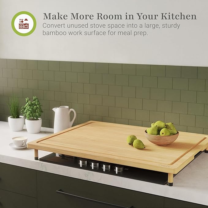 Prosumer's Choice Bamboo Stove Top Cover Board - Versatile Wooden Cutting Board for Kitchen with Adjustable Legs and Juice Grooves- Large Surface and Durable for Stoves, 27.2 x 21.4 x 3.1 Inches