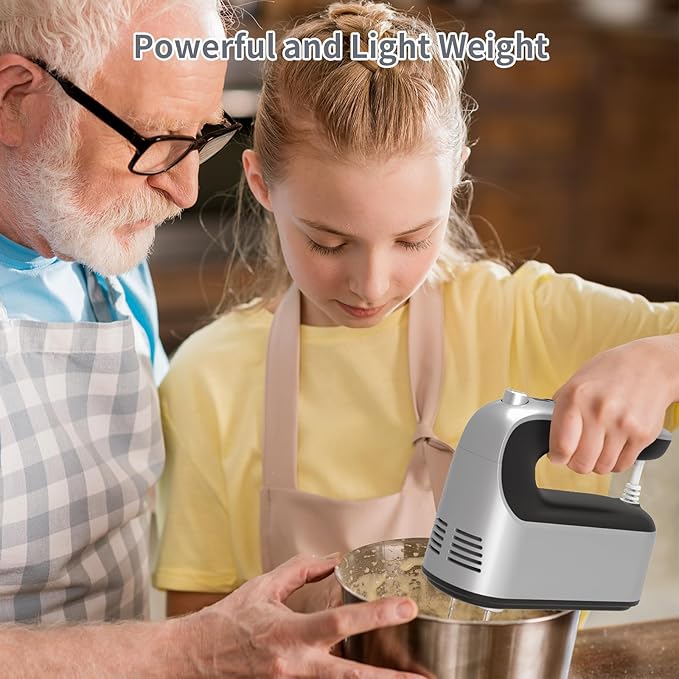 9-Speed Digital Hand Mixer Electric, 400W Powerful DC Motor Low Noise, Baking Mixer Handheld with Snap-On Storage Case, 5x Stainless Steel Accessories, Flat Beaters, Dough Hooks, Whisk