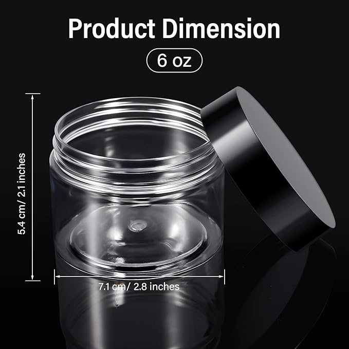 Patelai 4 Pieces Round Wide-mouth Leak Proof Plastic Container Jars with Lids for Travel Storage Makeup Beauty Products Face Creams Oils Salves Ointments DIY Making(6 Ounce,Black)