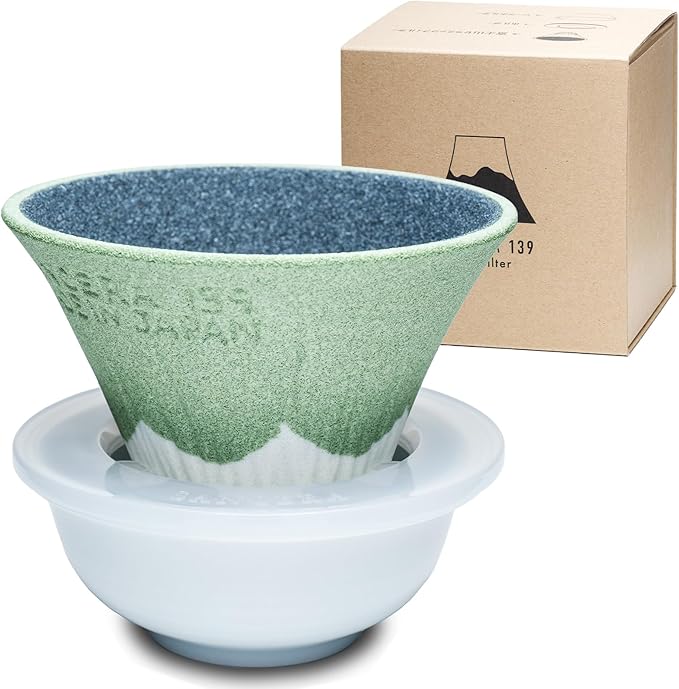 Ceramic Reusable Coffee Filter Dripper Paperless Sustinable Mt. Fuji Made in Japan (Light Green)
