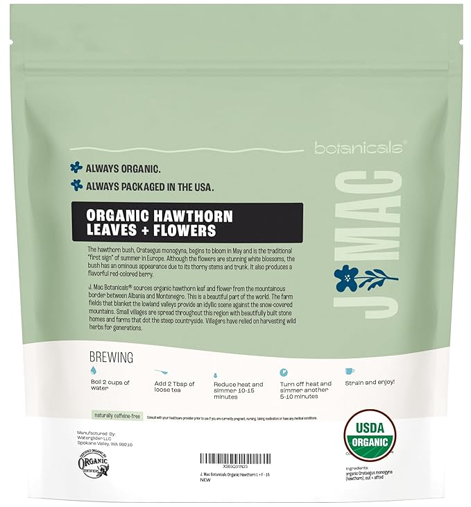 J MAC BOTANICALS Organic Hawthorn Leaf and Flower (16 oz) Dried Hawthorne leaves