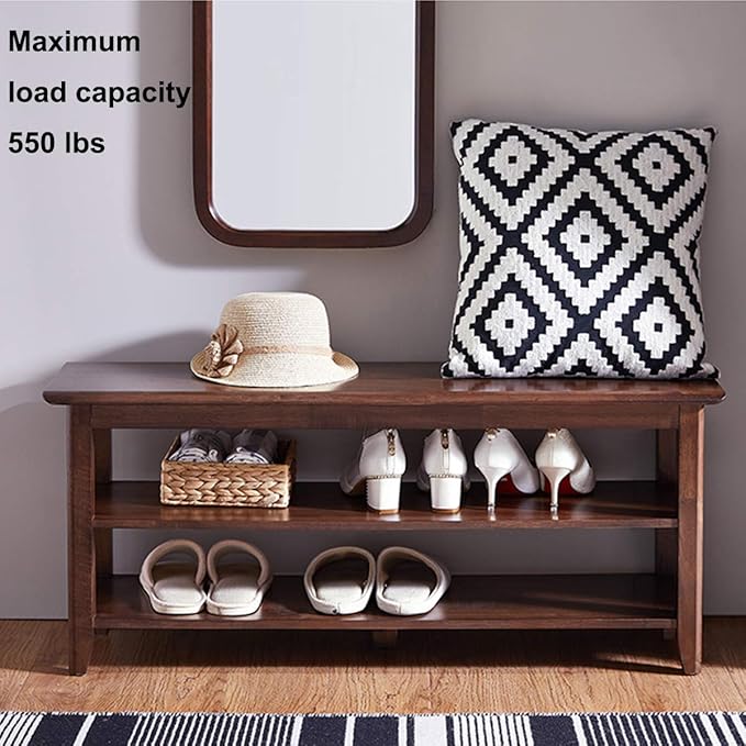 XKZG Storage Bench Wooden Shoe Rack Bench Rustic Solid Wood Entryway Bench (Brown,39.4")