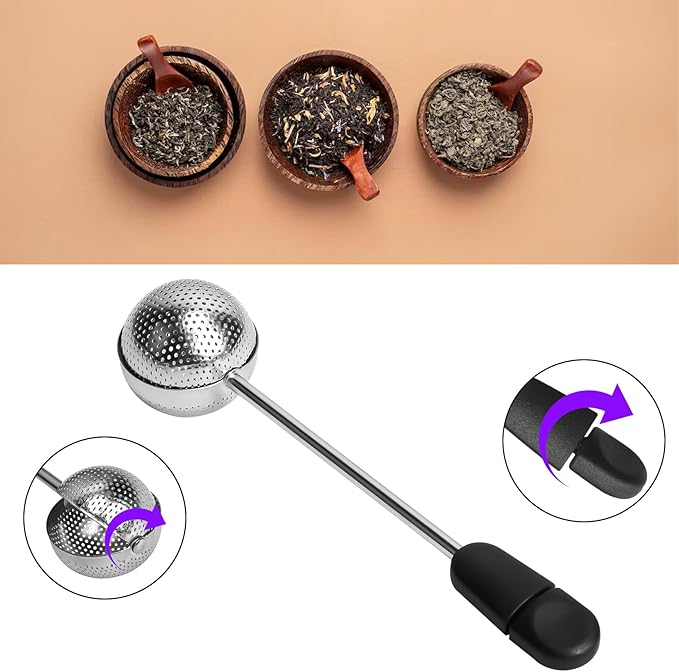 Numola Long Handle Twisting Tea Ball, 2Pcs Tea Ball Infuser for Loose Tea, Reusable Loose Leaf Tea Steeper Stainless Steel for Cup and Teapot