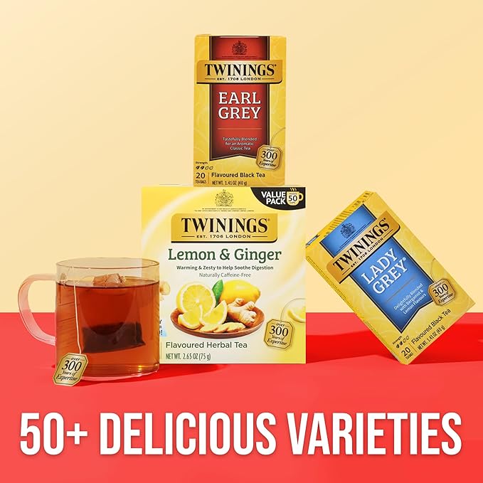 Twinings Lady Grey Black Tea Individually Wrapped Bags, 20 Count (Pack of 6), Orange & Lemon Peel with a Hint of Bergamot, Caffeinated, Enjoy Hot or Iced, 120 Teabags