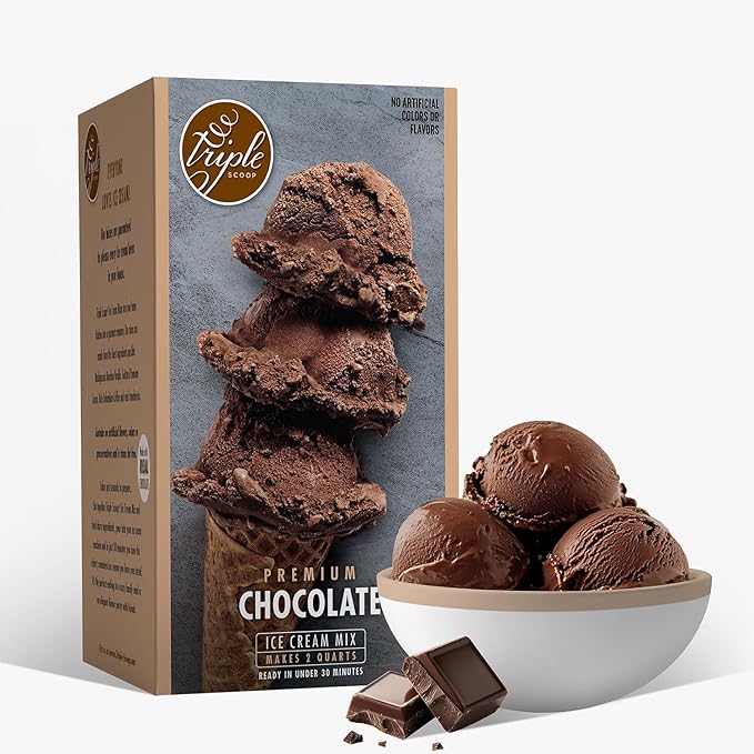 Triple Scoop - Premium Chocolate (2) Ice Cream Mix For Ice Cream Maker. Simple, Easy, Delicious. From Gourmet Mix To Maker in 5 Minutes, Makes 2 Creamy Quarts. Made in USA. (2 Pack, Chocolate)