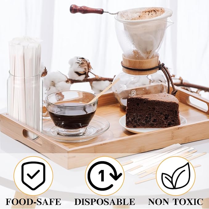 Amyhill 1000 Pcs Individually Wrapped Wooden Coffee Stirrers, Disposable Coffee Stir Sticks Round End Sticks Bulk Wood Stirrers for Cocktail Hot Drinks Restaurant Bar Home Office (5.5 Inch)