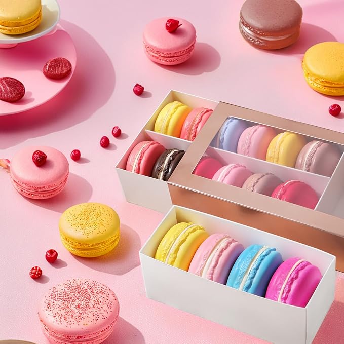 15 Macaron Boxes, Macaron Gift Box for 12 (Interior Measurement 7.3×4.2 ×1.9 Inches), Macaron Packaging Boxes with Clear Window White without Macarons inside