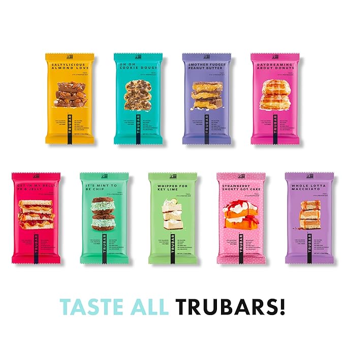 TRUBAR Vegan Protein Bar, Get In My Belly Pb & Jelly, Gluten Free, Plant Based, High Fiber, Dairy Free, Low Fat, Non GMO, No Sugar Alcohols, 12G Lean Protein, 13G Fiber, Healthy Snack Bars, 12 CT