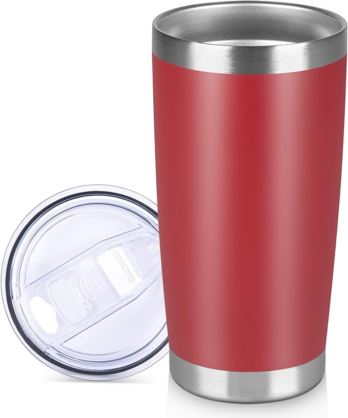 20 oz Tumbler Stainless Steel Tumblers Bulk with Lid Double Wall Insulated Coffee Tumbler Cups for Hot & Cold Drinks Powder Coated Travel Coffee Tumbler Mug Metal (Red, 1 pack)