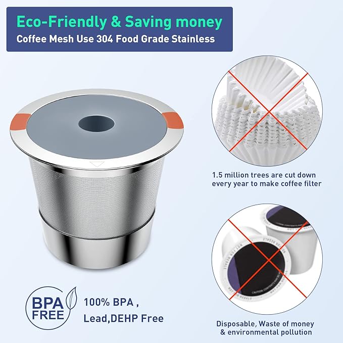 K Cup Reusable Coffee Pods, Stainless Steel Reusable K Cups Coffee Filter Compatible for Keurig 1.0 & 2.0 Coffee Makers, Non-BPA Stainless Steel Reusable K Cup(1 pack)