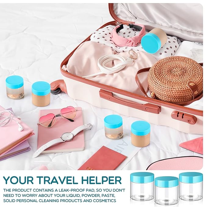 Patelai 4 Pieces Round Wide-mouth Leak Proof Plastic Container Jars with Lids for Travel Storage Makeup Beauty Products Face Creams Oils Salves Ointments DIY Making(2 Ounce,Blue)
