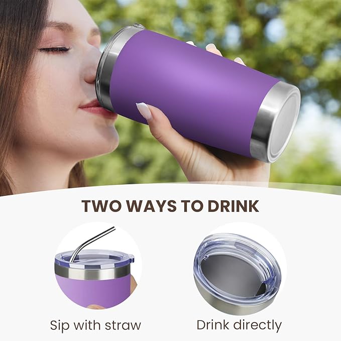 MEWAY 20oz Tumbler Cup Double Wall Vacuum Insulated Travel Mug Bulk, Stainless Steel Tumblers with Lid and Straw, Durable Powder Coated Coffee Cups for Cold & Hot Drinks (Purple, 1)