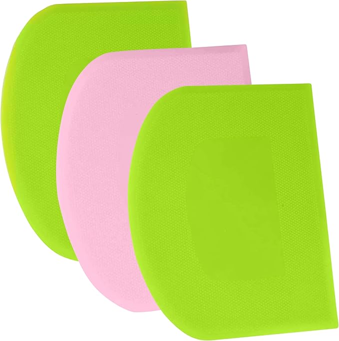 SURDOCA Dough Scraper Bench Scraper - 3P 7.1x4.9" Plastic Flexible Bowl Scraper, Sharp Edge & Angles Cake Scraper. Non-Slip Bakeware Decorating Tools Sculpting & Modeling Tools - Green+Pink+Green