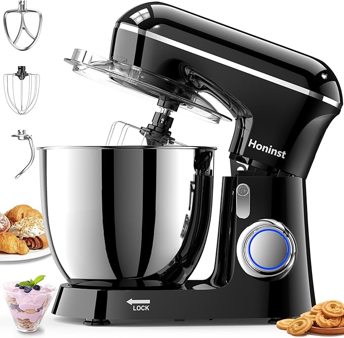 Stand Mixer, 6.5QT 10-Speed Tilt-Head Electric Stand Mixer, 3-In-1 Kitchen Mixer with Bowl, Dough Hook, Whisk and Beater, Food Mixer for Baking, Cake and Most Home Cooks, Black
