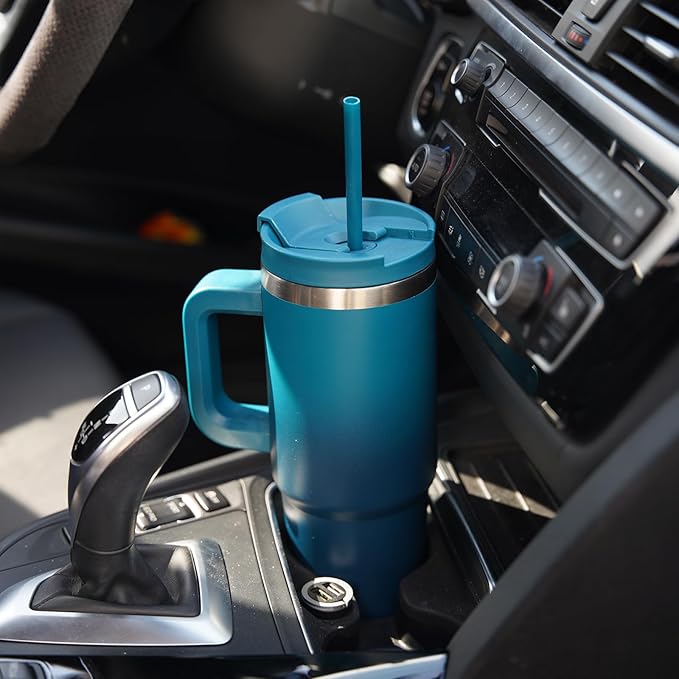 40 oz Tumbler with Handle and 2 Straws,2 in 1 Lid Insulated Water Bottle Stainless Steel Travel Coffee Mug,Gum
