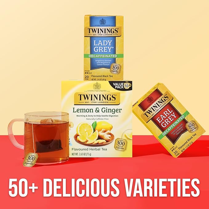 Twinings Decaffeinated Lady Grey Black Tea Individually Wrapped Bags, 20 Count (Pack of 6), Orange Peel & Lemon Peel, Enjoy Hot or Iced, 120 Teabags