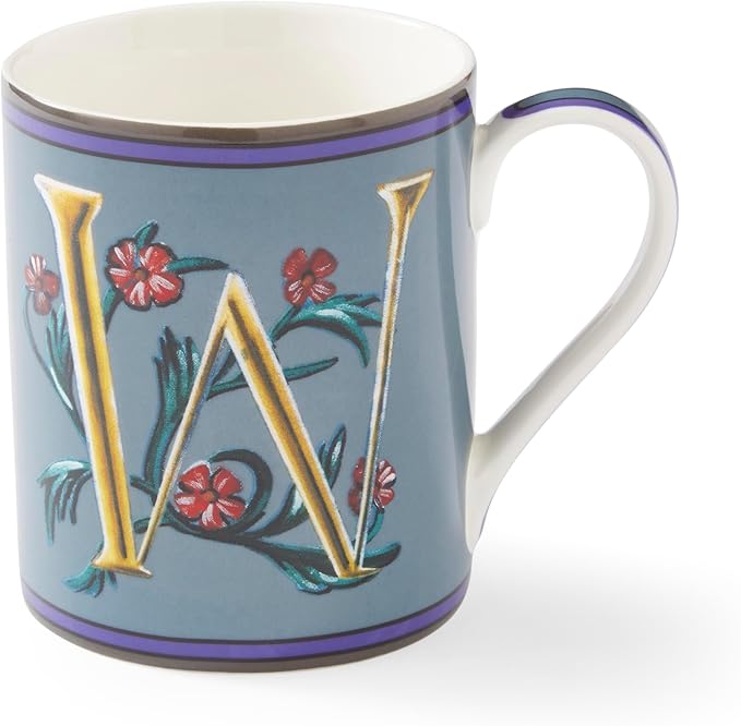 Spode Kit Kemp 12oz Mug in Fine China, W Initial - Custom Coffee Cup for Hot Beverages, Personalized Gift Idea for Her, Him, Friends, Coffee Lovers - Stylish Letter Mug for Daily Use, Dishwasher Safe