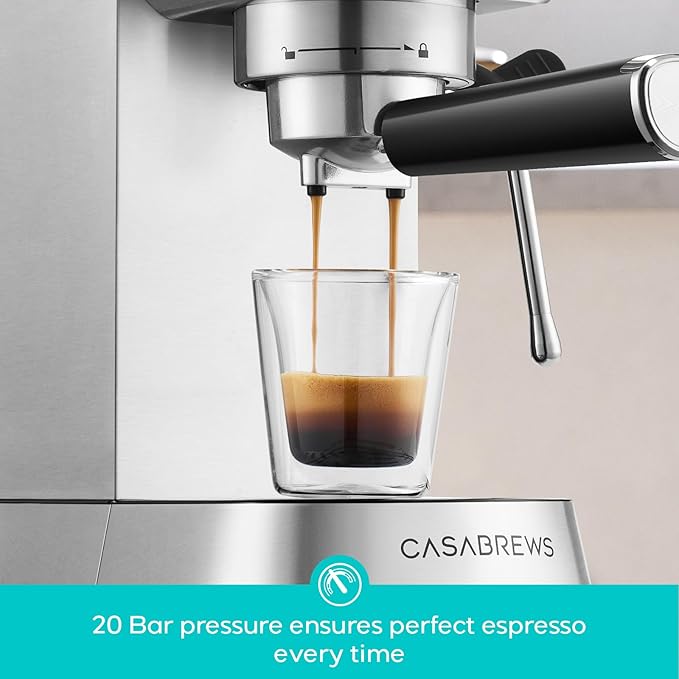 CASABREWS 5418 PRO Espresso Machine 20 Bar, Upgraded Espresso Maker with Powerful Steam Milk Frother, Stainless Steel Coffee Machine with Fast Heating System for Cappuccino, Latte, Silver