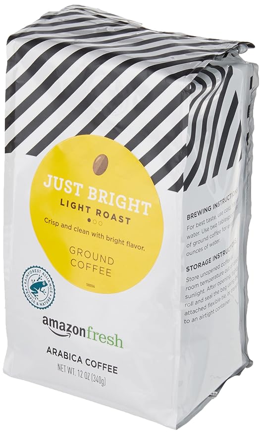 Amazon Fresh, Just Bright Ground Coffee, Light Roast, 12 Oz
