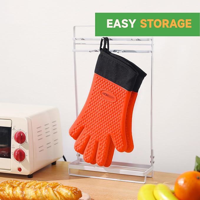 GEEKHOM BBQ Gloves Heat Resistant Oven Mitts - Silicone Grilling Gloves with 14" Long Arm Protection - Waterproof Pot Holder Non-Slip for Men & Women, Kitchen Cooking, Baking, Camping, Orange