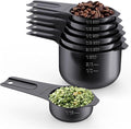 Stainless Steel Measuring Cups, Wildone Metal Measuring Cups Set with Easy to Read Markings for Measuring Dry or Liquid Ingredients, Set of 7 (Black)