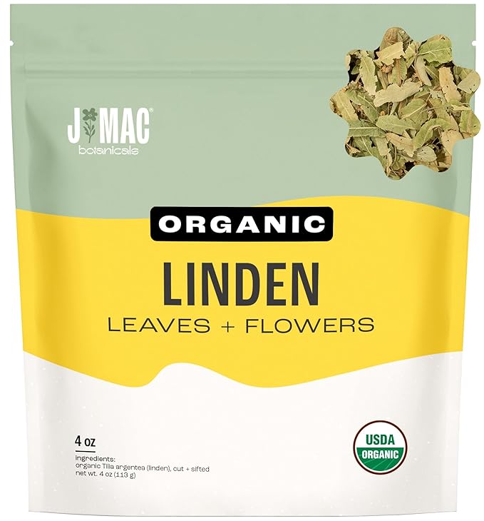 J Mac Botanicals, Organic Linden Leaf and Flower, Whole Leaves and Flowers