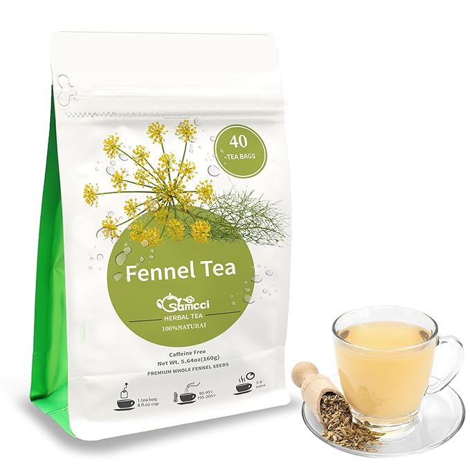 Samcci - Fennel Tea,4g×40 Teabags,100% Natural & Pure Fennel Seeds Herbal Tea - Non-GMO - Caffeine-free - Helps Improve Digestion & Immune System