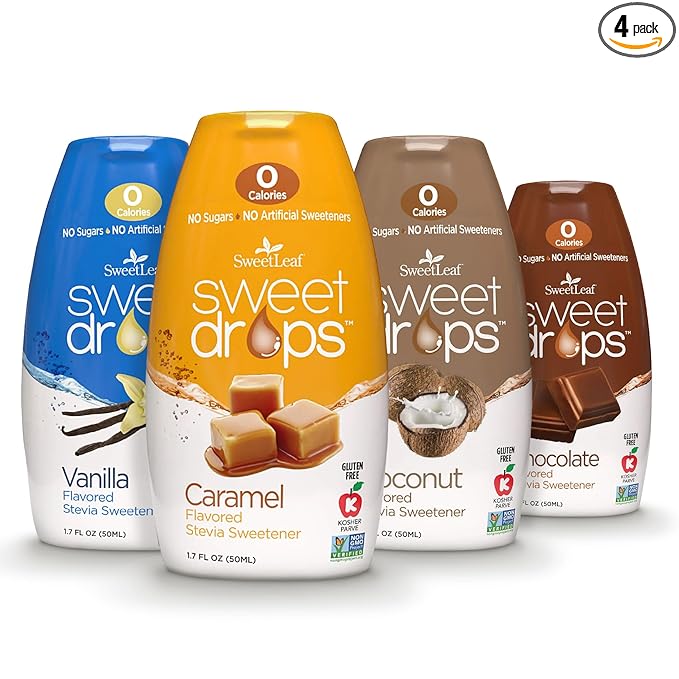 SweetLeaf Sweet Drops - Flavored Stevia Liquid Sweetener, Stevia Extract, Zero Calories, Gluten Free, Keto Friendly, Non GMO, Natural Flavor, Sugar Alternative - Variety Pack, 1.7 Fl Oz (Pack of 4)