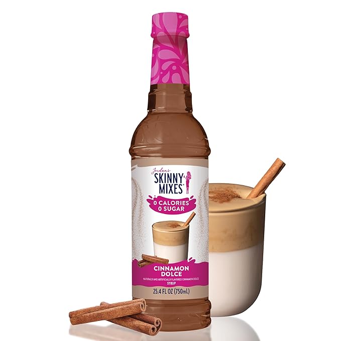 Jordan's Skinny Syrups Sugar Free Coffee Syrup, Cinnamon Dolce Flavor Drink Mix, Zero Calorie Flavoring for Chai Latte, Protein Shake, Food and More, Gluten Free, Keto Friendly, 25.4 Fl Oz, 1 Pack