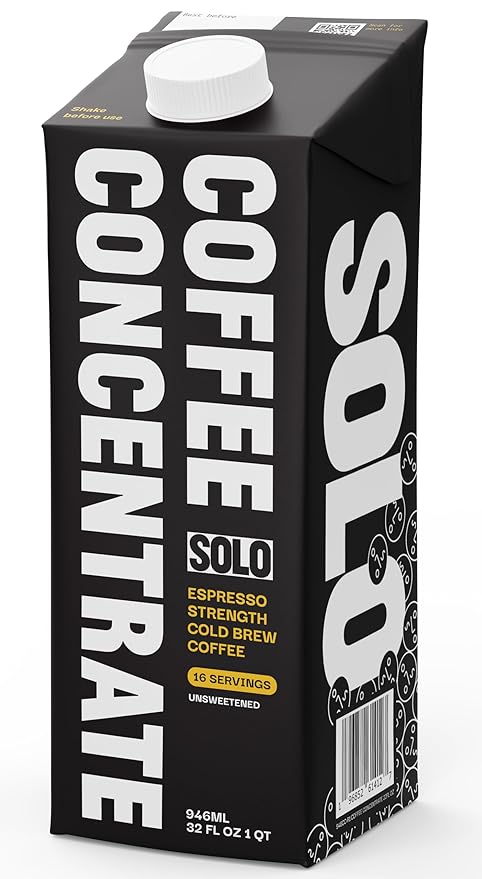 SOLO Cold Brew Coffee Concentrate - Colombian & Brazilian Arabica Blend - Ready-to-Drink Espresso Base for Iced Coffee, Lattes, and Cocktails - 20 Servings per Carton - 32 fl oz Shelf-Stable Carton
