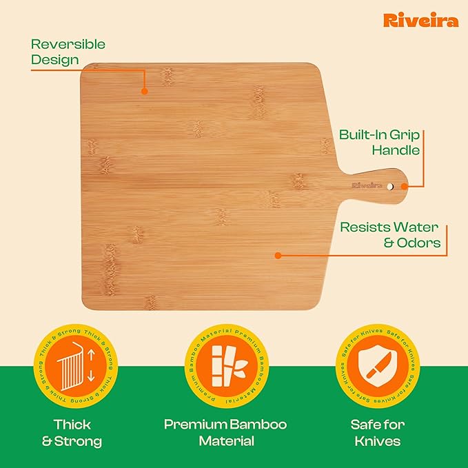 Riveira White Bamboo Wood Cutting Board – Gourmet Bamboo Grandeur: 17 x 13 Wooden Cutting Board – Wooden Cutting Boards For Kitchen Decorative – Innovative Juice Grooves Wooden Chopping Board